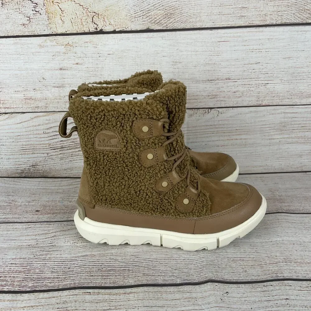 Sorel Explorer II Joan Cozy Womens Sz 6 Snow Boots Tan Fuzzy Delta Dawn